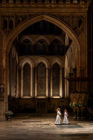 Girl Probationers process into evensong at Salisbury Cathedral -colour-  photo by Ash Mills